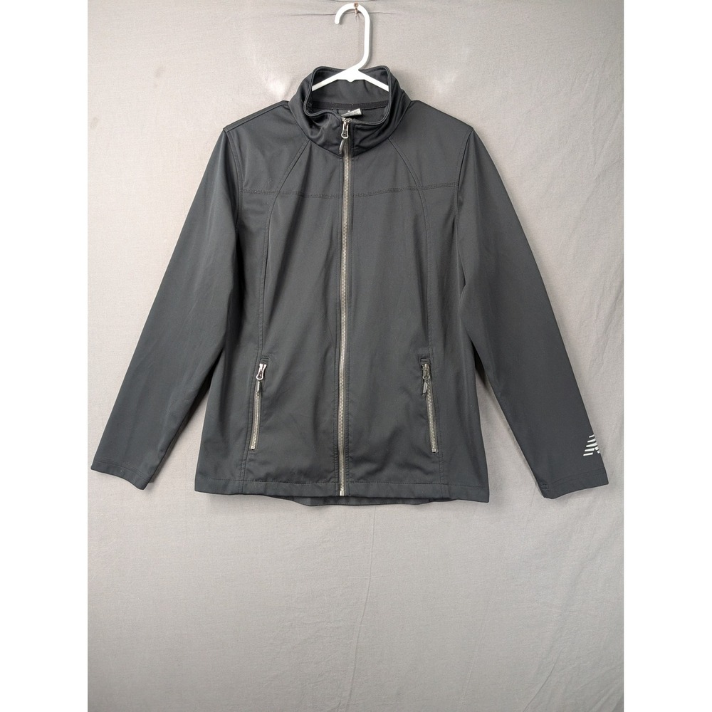 New Balance Womens Full Zip Track Jacket Black Athletic Activewear Size Large
